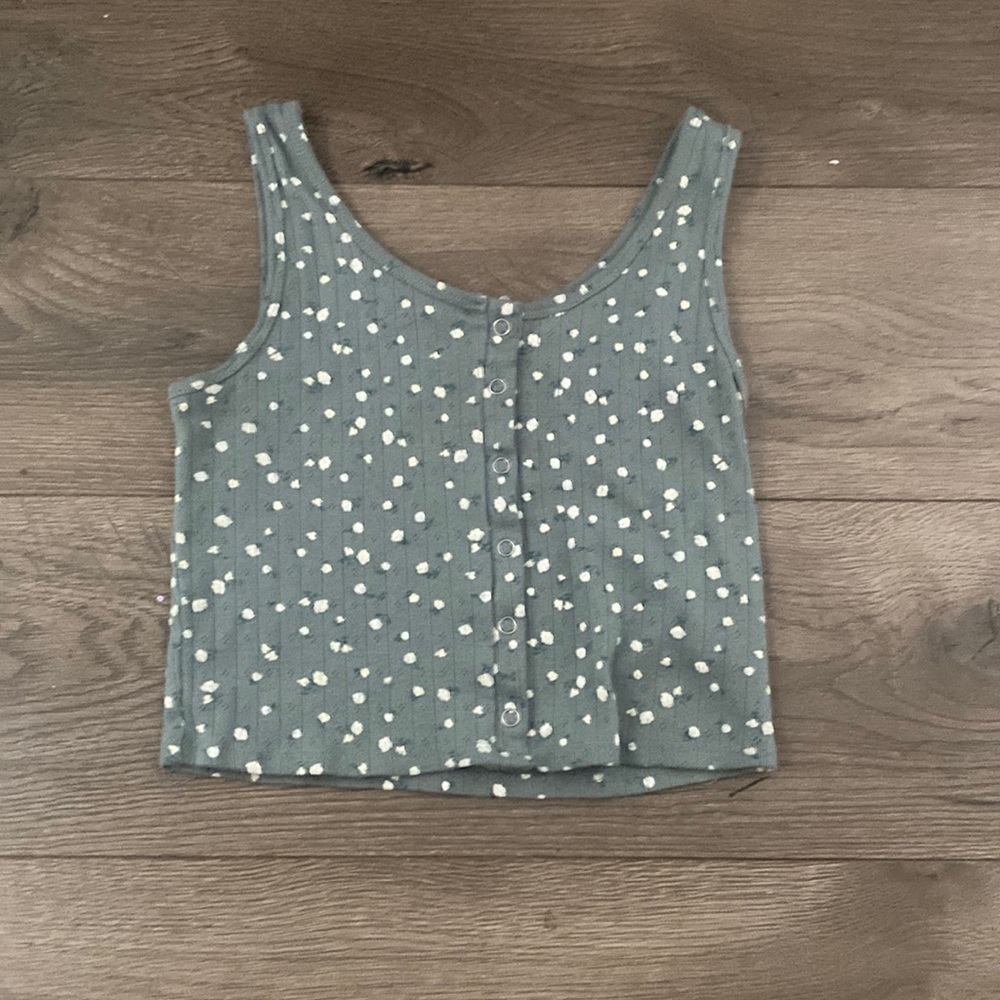 Green cropped floral tank top